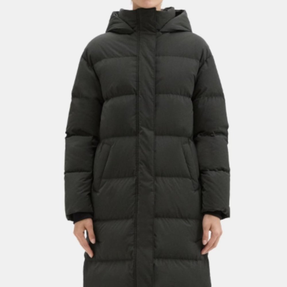 Theory Side-button Puffer Coat in City Poly Olve